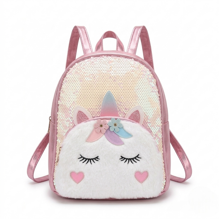 Ninos Worlds Unicorn Sequin Kids School Backpack – Premium Glitter Design with Soft Front Pocket