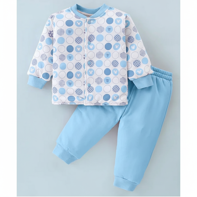 Doreme- Terry Knit Full Sleeves Winter Night Suit Padded Set With Abstract Print