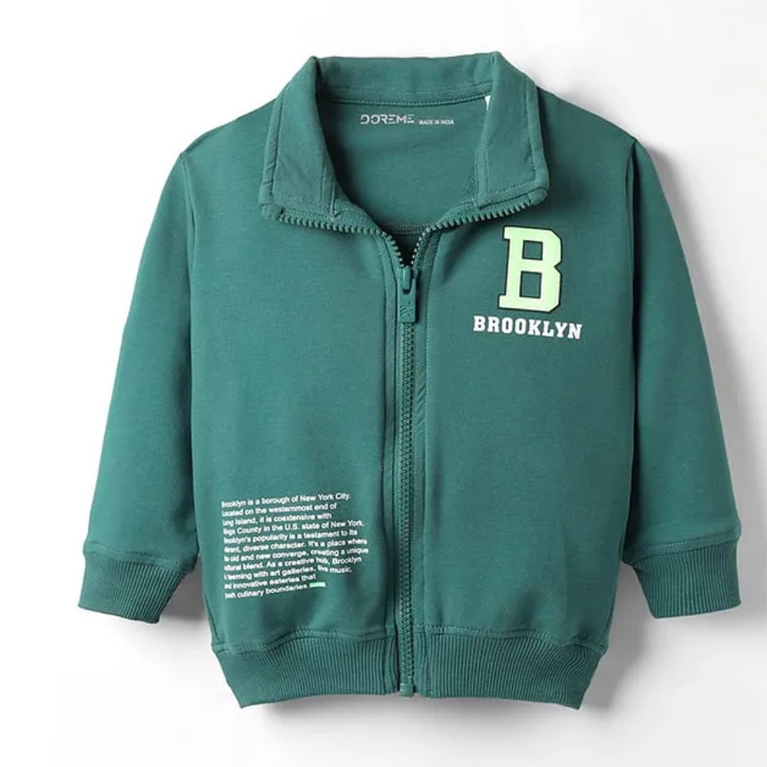 Doreme- Terry Knit Full Sleeves Sweatjacket with Text Print