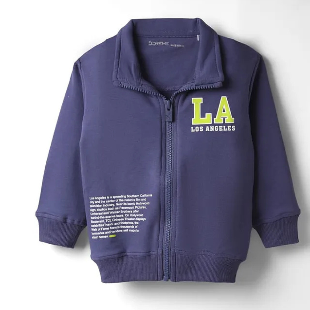 Doreme- Terry Knit Full Sleeves Sweatjacket with Text Print