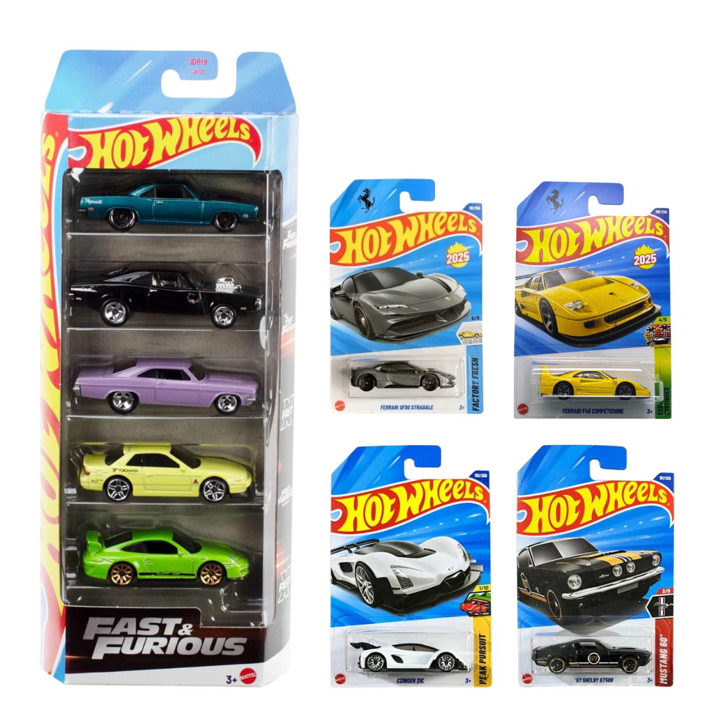 Hot Wheels Die-Cast Car Collection - Fast & Furious Set and 2025 Ferrari, Shelby, and Exotic Cars