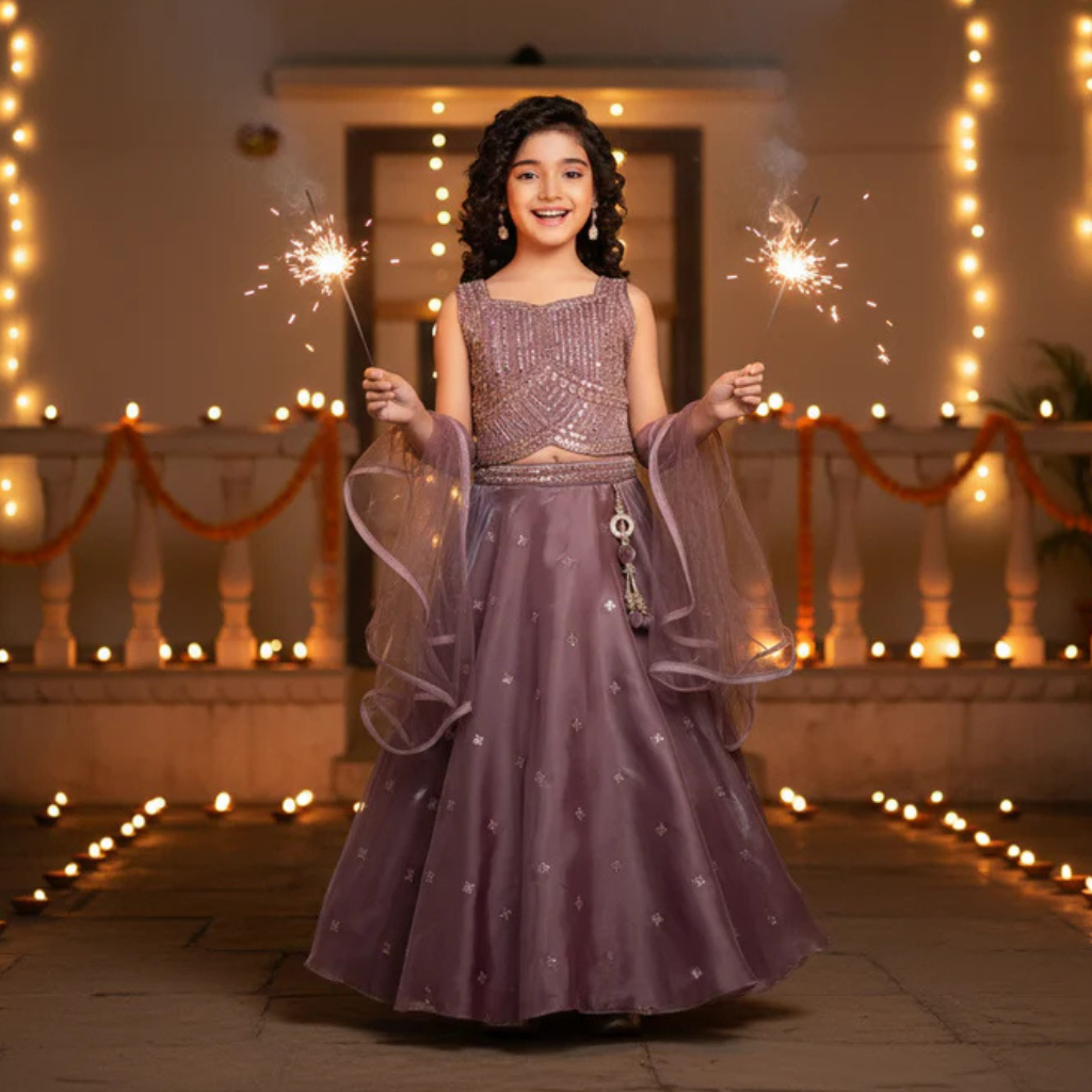 Garba Special Girls Partywear Embroidered Lehenga Choli with Dupatta – Mauve