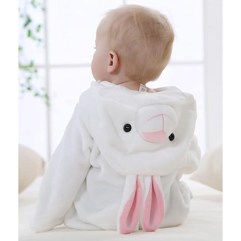 Michley- Unisex Baby Winter Hooded Romper Flannel Rabbit Style Stitch Animal Long Sleeves Zip Cosplay Dress