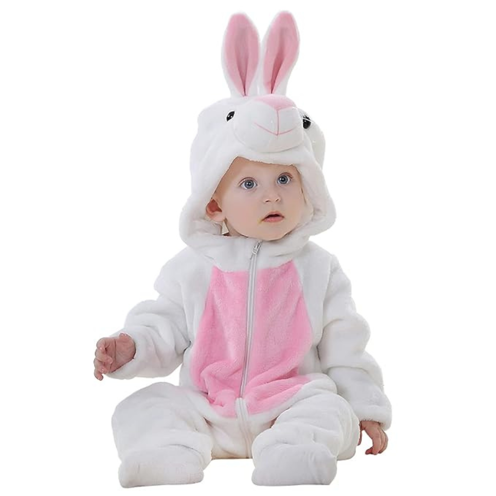 Michley- Unisex Baby Winter Hooded Romper Flannel Rabbit Style Stitch Animal Long Sleeves Zip Cosplay Dress