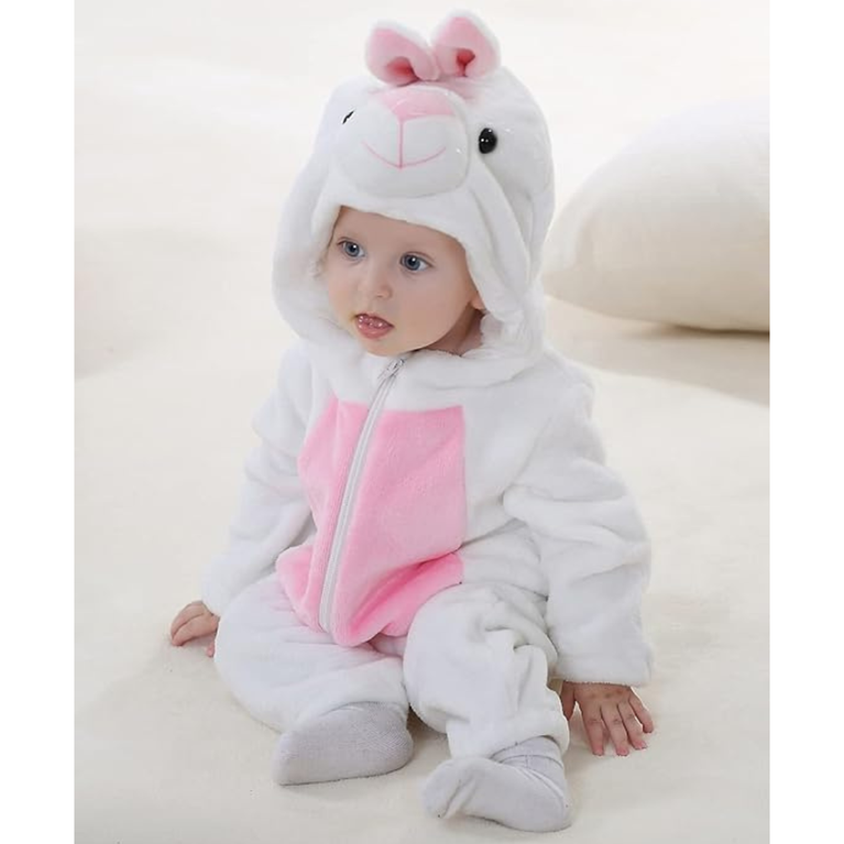 Michley- Unisex Baby Winter Hooded Romper Flannel Rabbit Style Stitch Animal Long Sleeves Zip Cosplay Dress