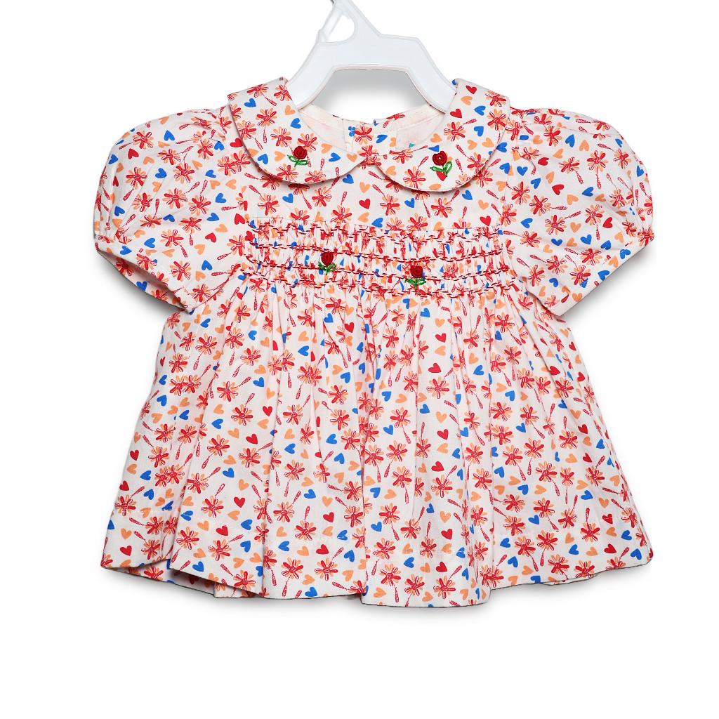 Ninos- Cotton Woven Half Puffed Sleeves Ruffle Frock with Floral Print