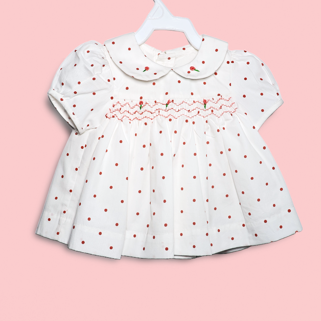 Ninos- Cotton Woven Half Puffed Sleeves Frock with Polka dot Print