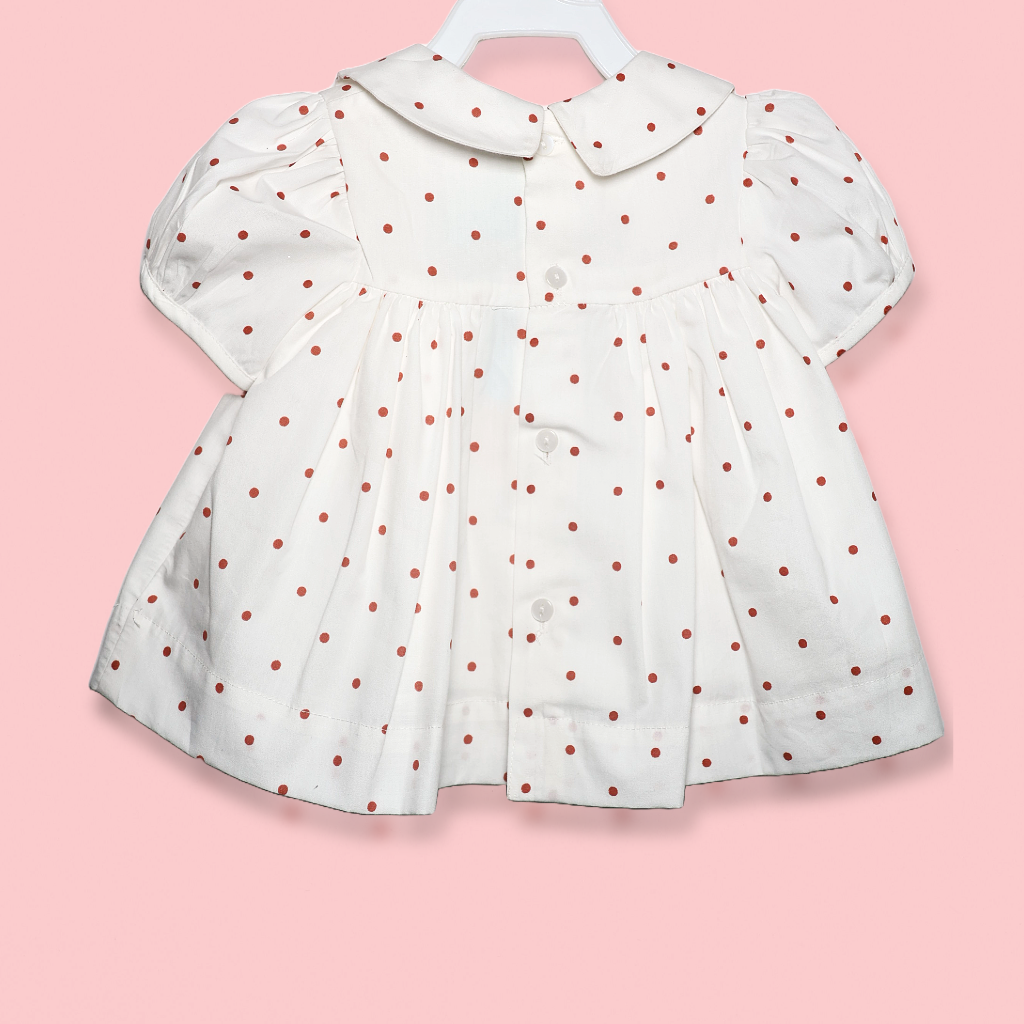 Ninos- Cotton Woven Half Puffed Sleeves Frock with Polka dot Print