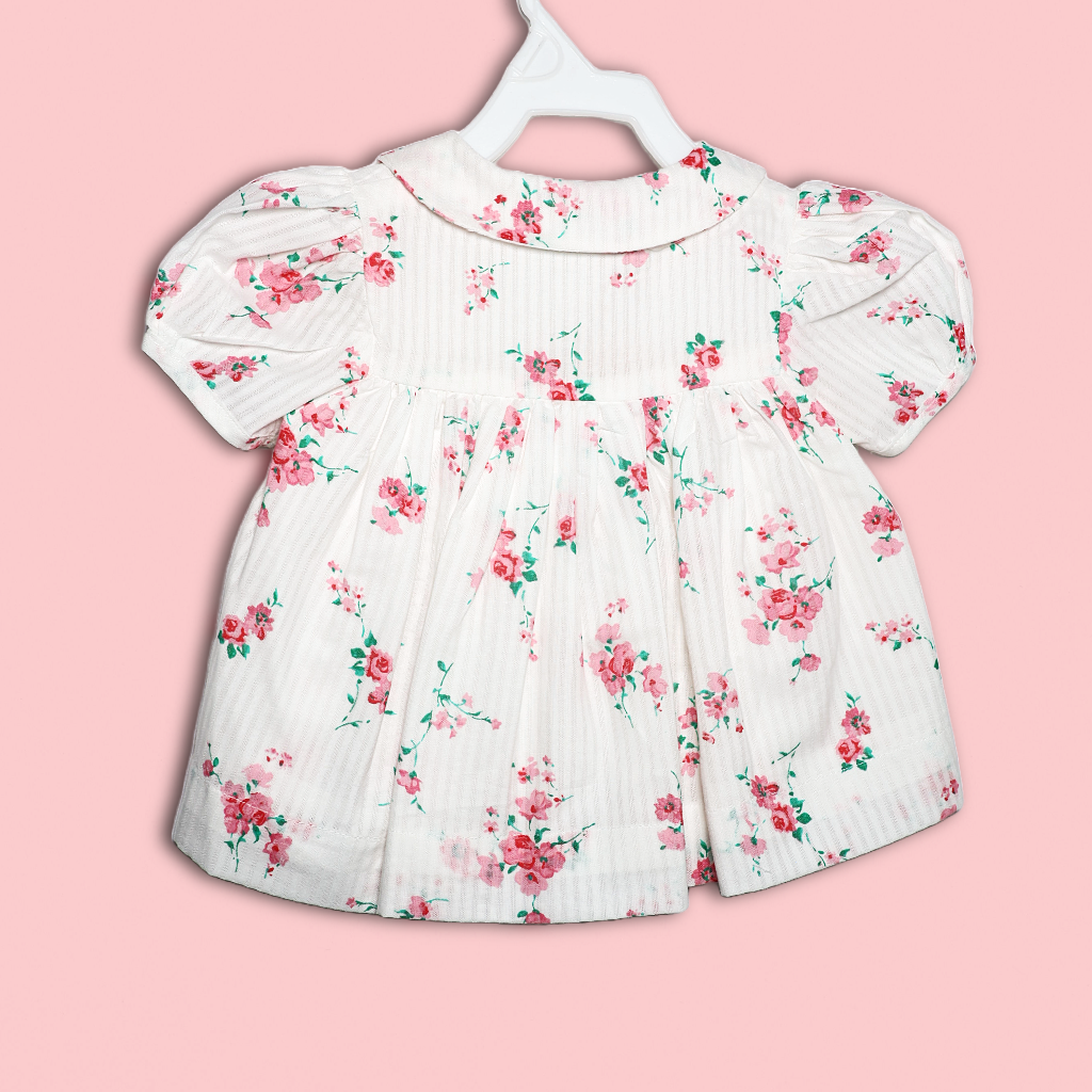 Ninos- Cotton Woven Half Puffed Sleeves Frock with Floral Print