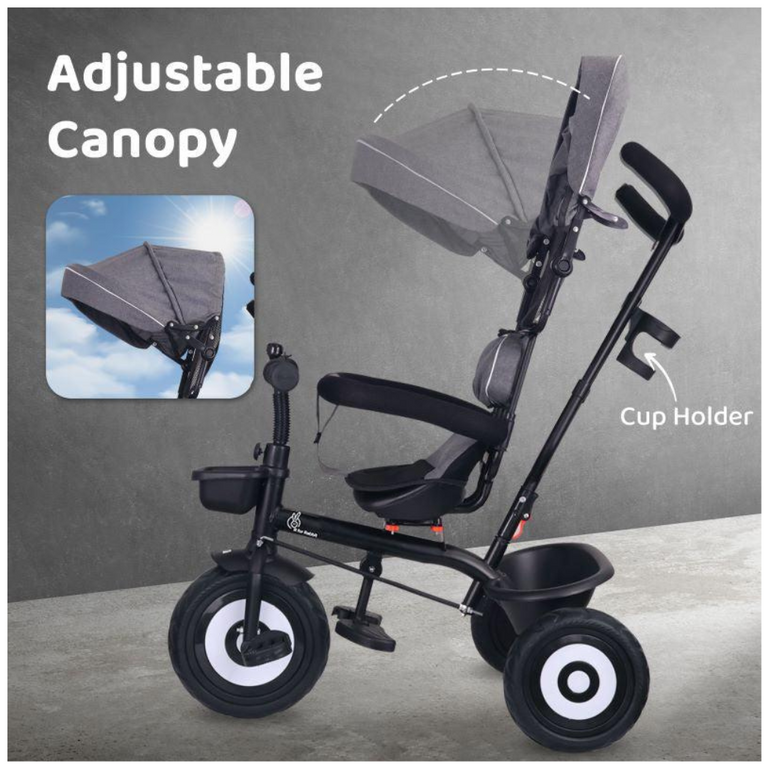 R for Rabbit T40 Ace Tricycle - 360 Rotatable Seat, Adjustable Canopy, Parental Control, Front & Rear Baskets