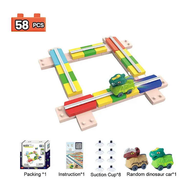 Educational DIY Puzzle Assembly Froebel Building Cube Blocks Dinosaur Track Sets Assembly Racing Rail Car Slot Toys