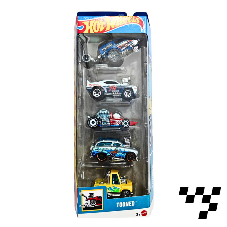 Hot Wheels- TOONED - 5 Diecast Free Wheel Toy Car Pack of 5-Multicolor