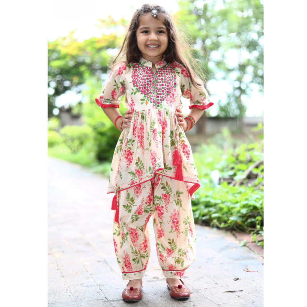Krazy Girls Floral Printed Gotta Patti Pure Cotton Kurta with Salwar Set