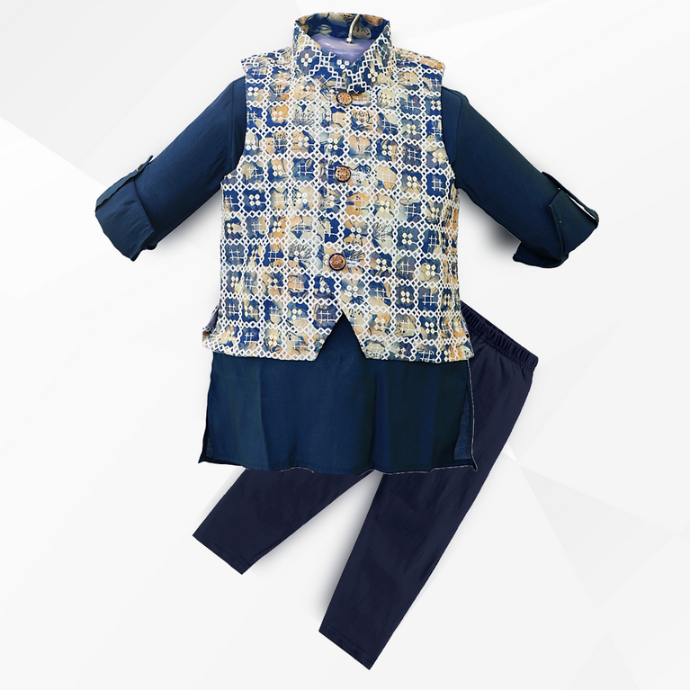 Boys Full Sleeves Kurta & Pajama Set with Waist Coat