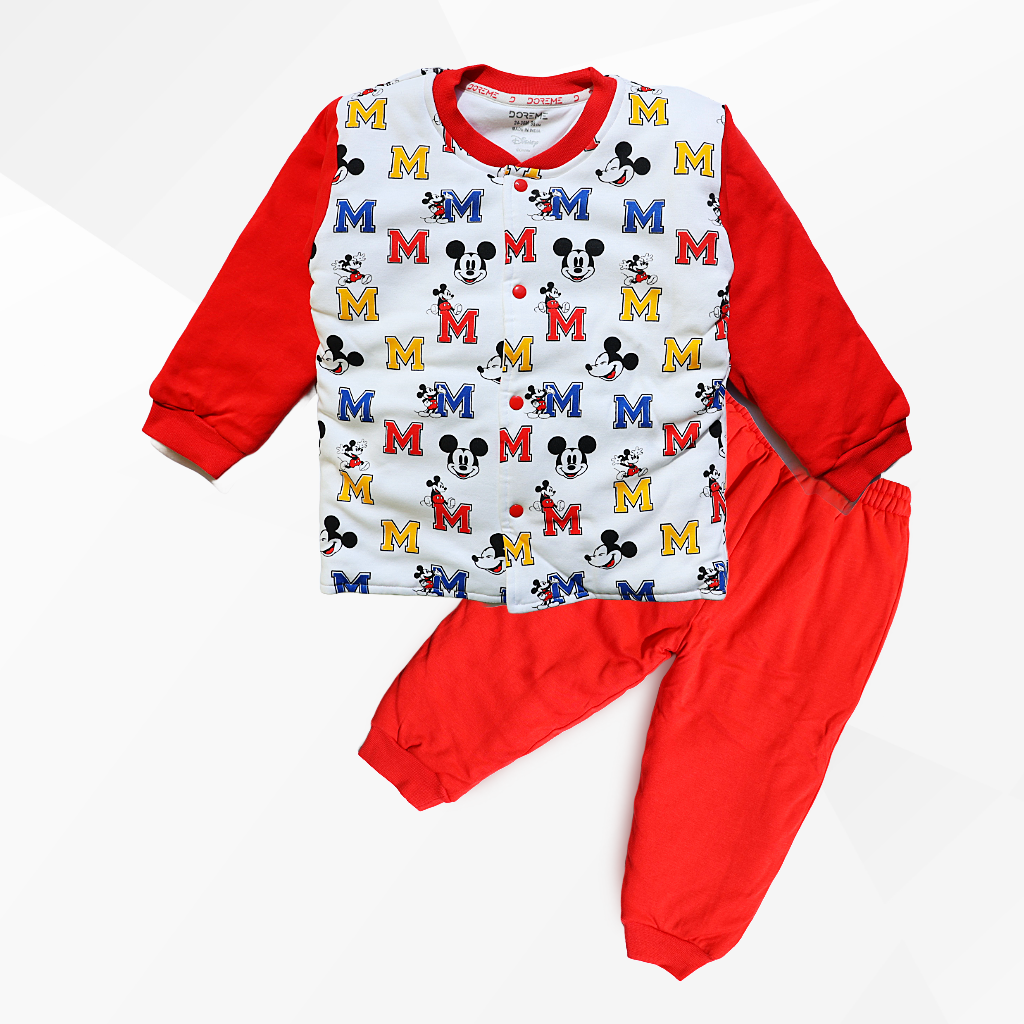 Full Sleeves Mickey Printed Winter Padded Set