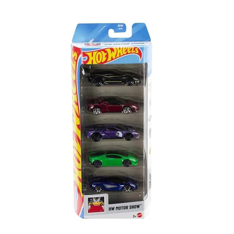 Hot Wheels- MOTOR SHOW - 5 Diecast Free Wheel Toy Car Pack of 5-Multicolor ( 2025 Edition)