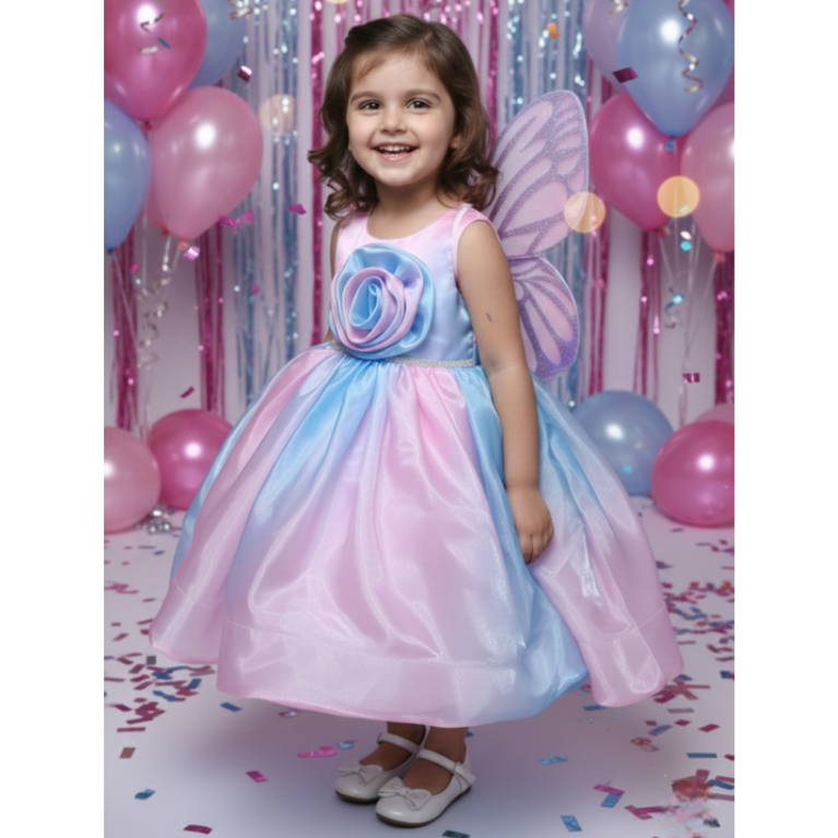 Pastel Fairy Princess Dress with Butterfly Wings for Baby Girls – Birthday Party & Photoshoot Gown