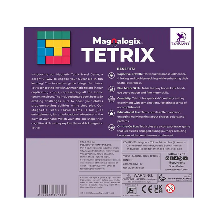 Toy Kraft- Magnalogix Magnetic Game Tetrix for Kids-20Pcs