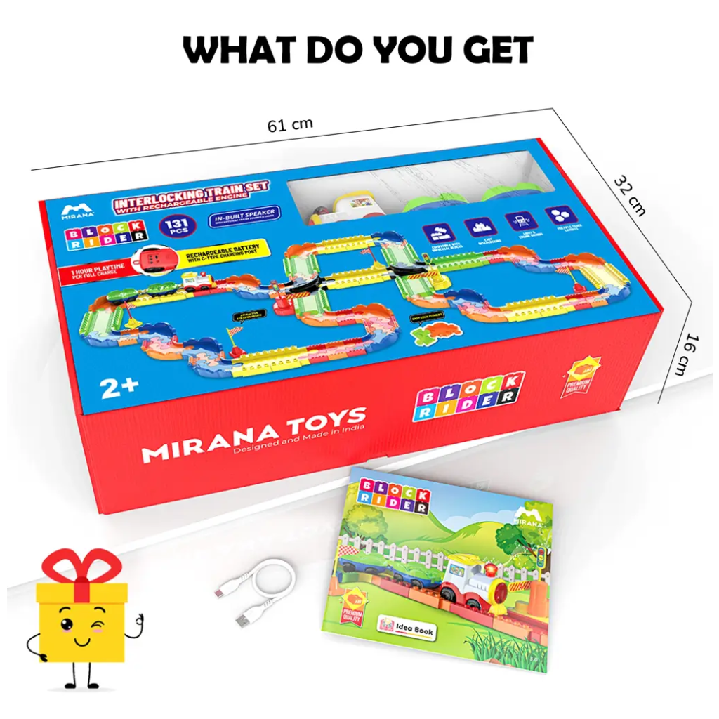 Mirana Interlocking Colorful Track Block Rider Toy Train Set With Colorful & Multiple Track Layout, Various Train Sounds and Station Announcement