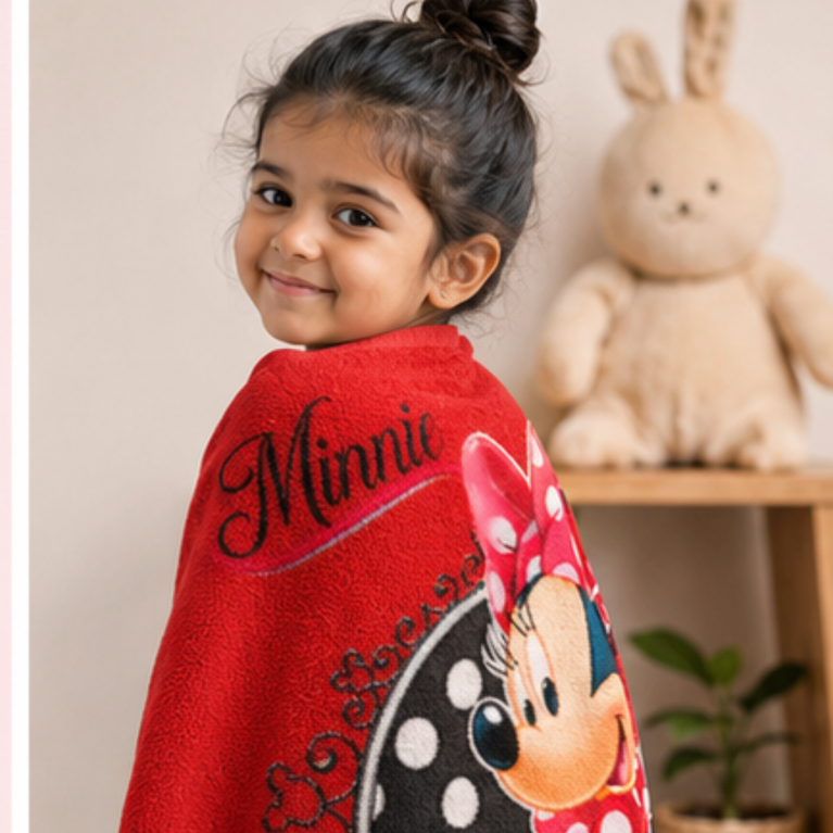 Disney Minnie Mouse Kids Cotton Face Towel | 30 x 30 cm | Ultra Soft &amp; Absorbent Hand Towel for Babies &amp; Kids