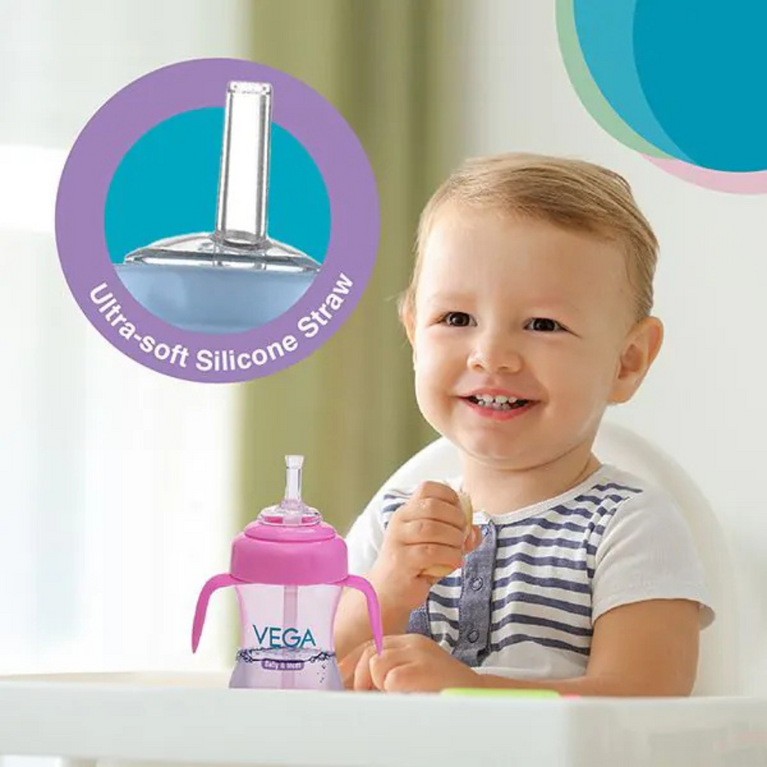 Vega- Baby & Mom Sipper with Straw Double Handles Cup Pink - 250 ml