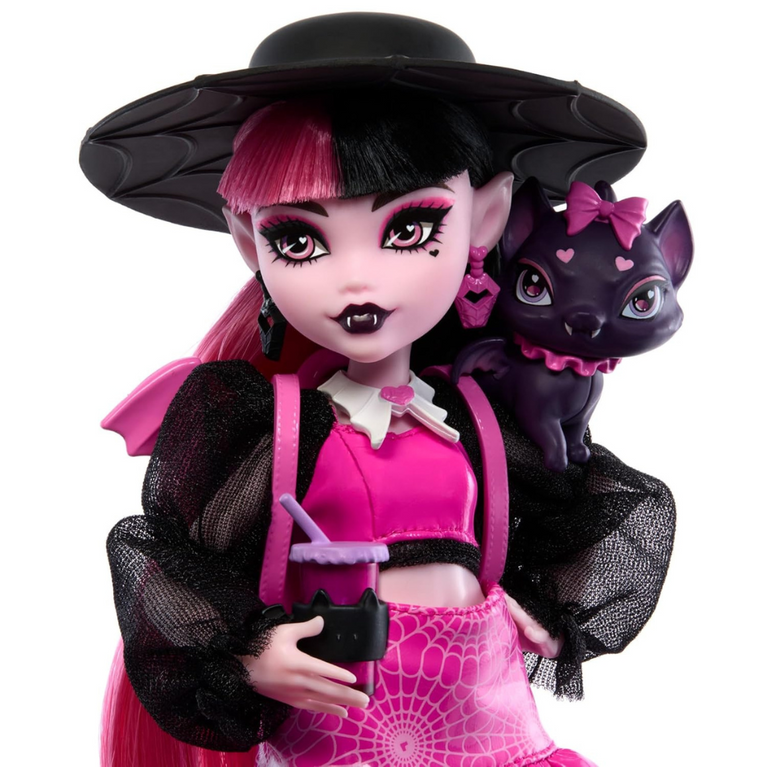 Monster High Draculaura Doll with Pet Bat-Cat Count Fabulous and Accessories Like Backpack, Spell Book, Bento Box and More