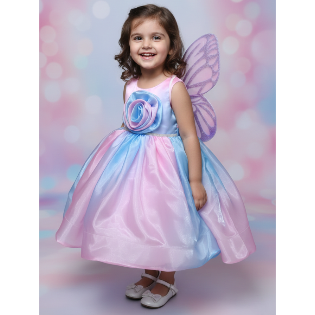 Pastel Fairy Princess Dress with Butterfly Wings for Baby Girls – Birthday Party & Photoshoot Gown