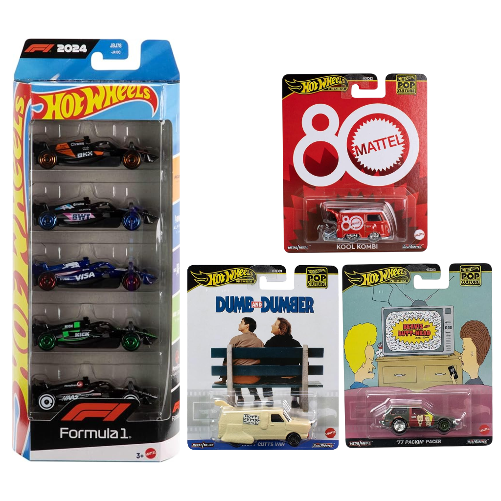 Collection of Hot Wheels toy car packages on a white background