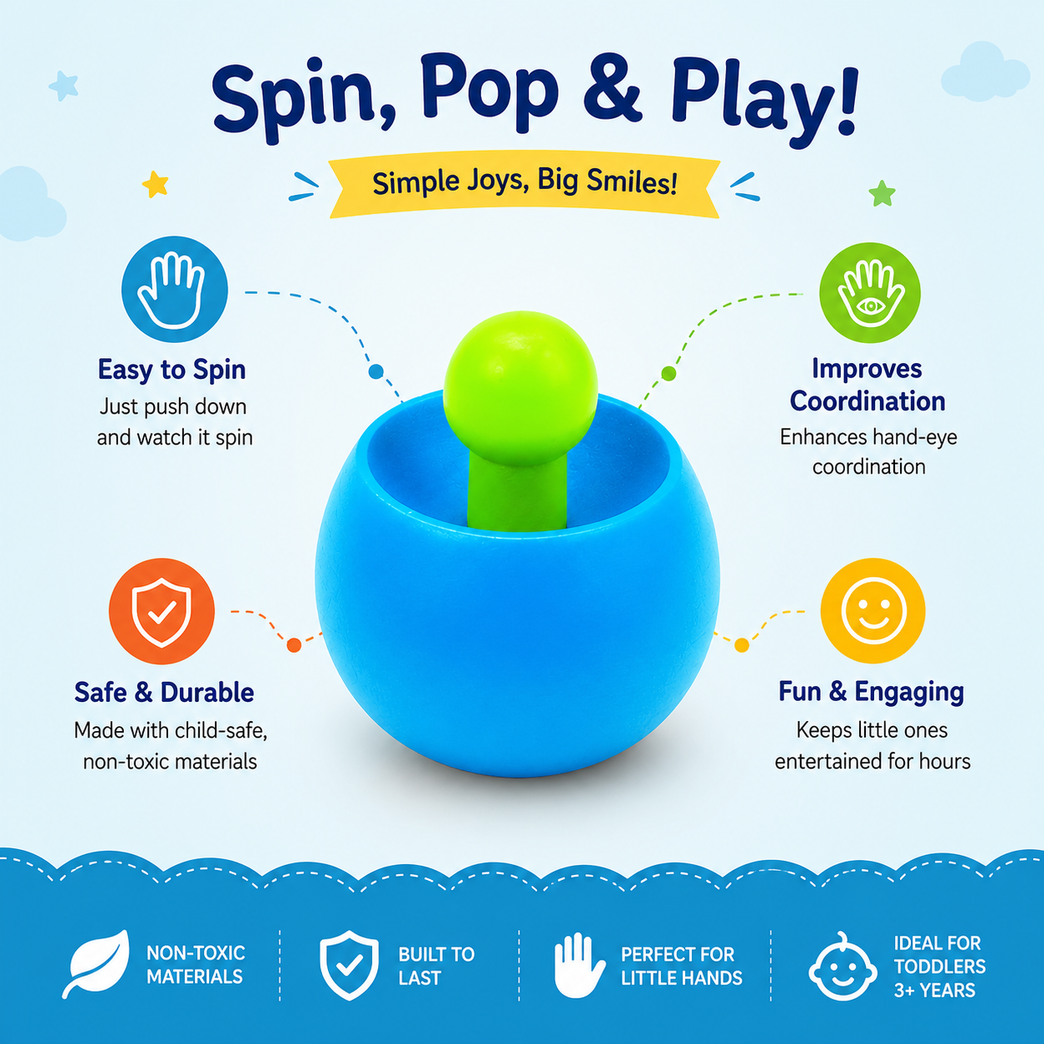 Wooden Spinning Top Toy for Kids – Montessori Sensory Learning Toy, Colorful Hand-Spun Tops for Toddlers & Preschoolers
