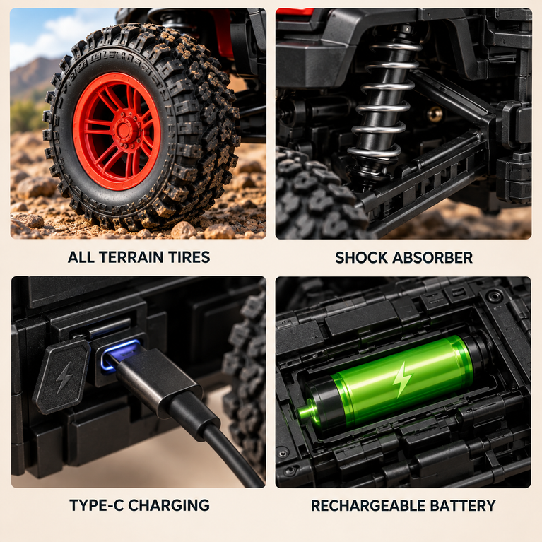 RC Off-Road Jeep with LED Lights, Shock Absorbers and USB Charging