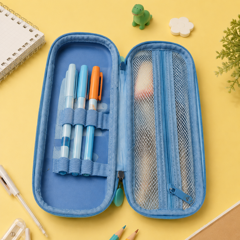 Dinosaur Pencil Case | Spacious Blue Stationery Organizer for School