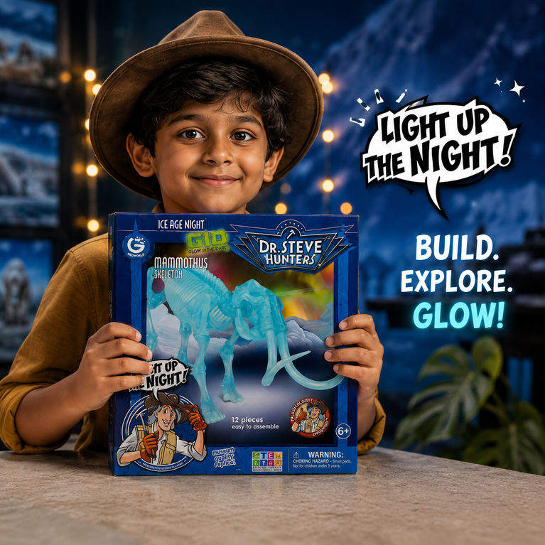 Glow-in-the-Dark Mammoth Skeleton STEM Assembly Kit for Kids (12 Pieces)