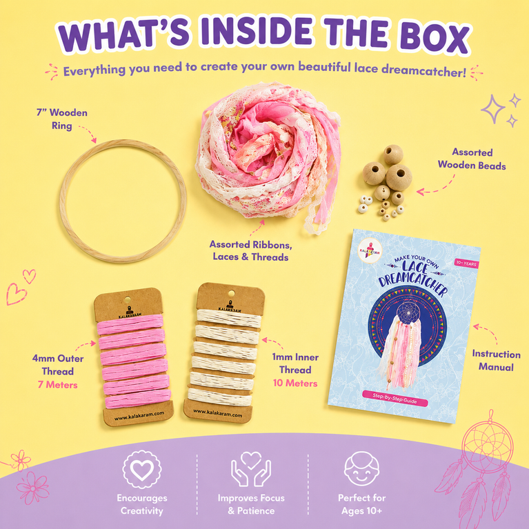 Kalakaram DIY Lace Dream Catcher Making Kit | Create Stunning Dreamcatchers for Home Décor | DIY Kit for Kids & Girls