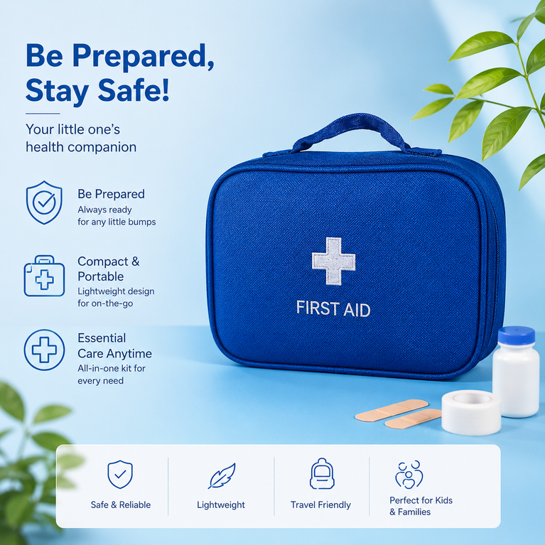 Portable First Aid Kit Empty Storage Bag | Waterproof Medical Organizer Case with Multiple Compartments | Travel, Home, Car &amp; Office Emergency Medicine Pouch (Grey/Blue)