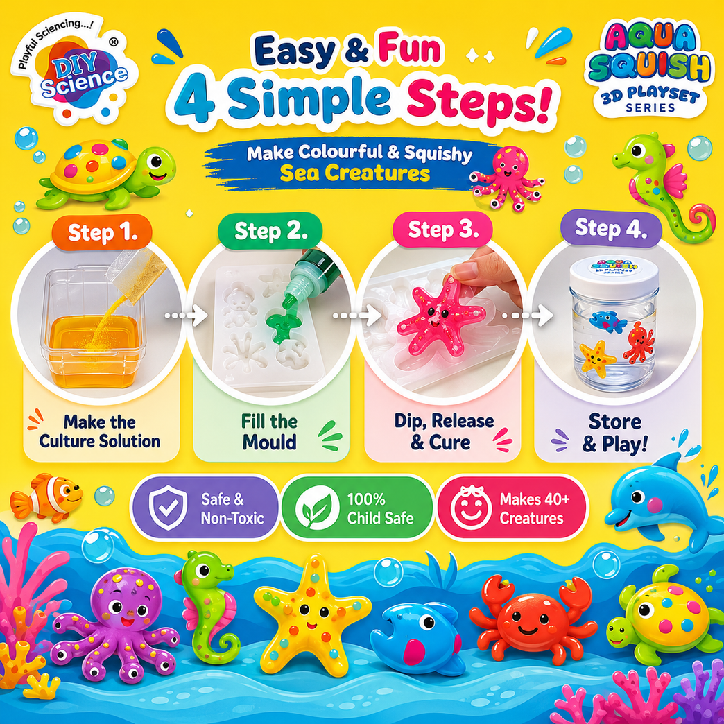 DIY Ocean World Aqua Squish Science Kit – Make Your Own Colourful & Squishy Sea Creatures STEM Activity Set for Kids