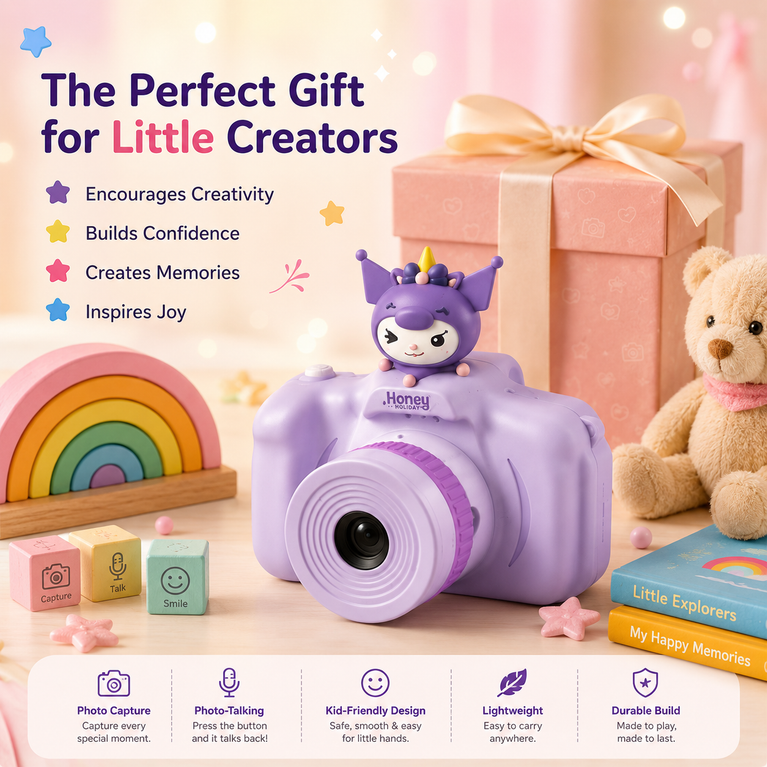 Kids Photo-Talking Digital Camera with Voice Recording & Story Playback – Cute Cartoon Children's Camera Toy