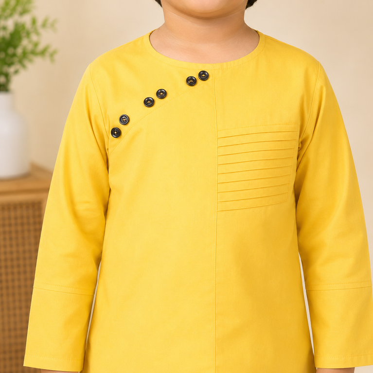 Ninos Boys Cotton Full Sleeves Festive Multidesign Party Kurta Pyjama Set- Lemon