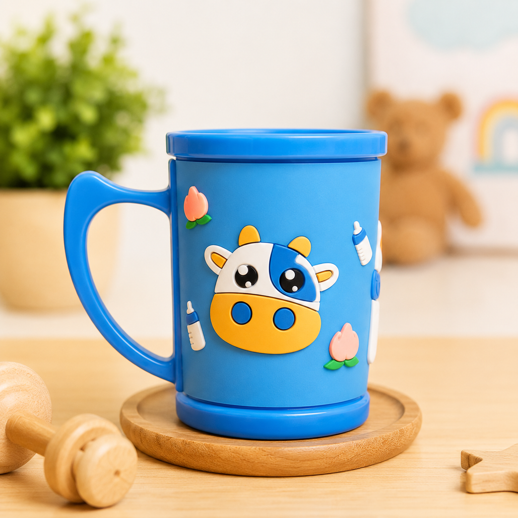 Cow Plastic Mug| Cute Reusable Drinking Mug for Milk, Juice & Water | BPA-Free | Blue