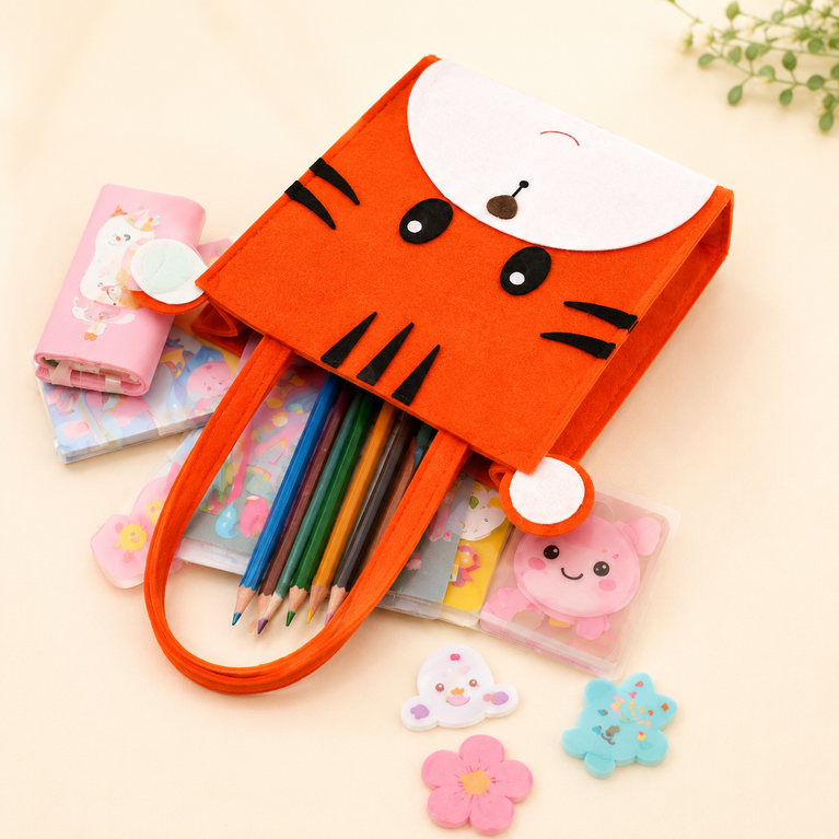 Tiger Face Felt Kids Tote Bag | Cute Reusable Storage & Gift Bag for Kids