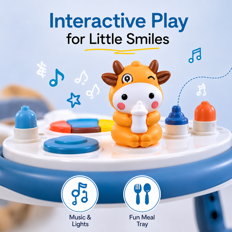 Premium 2-in-1 Baby Walker & Rocker with Music Tray, Adjustable Height & Interactive Play Panel