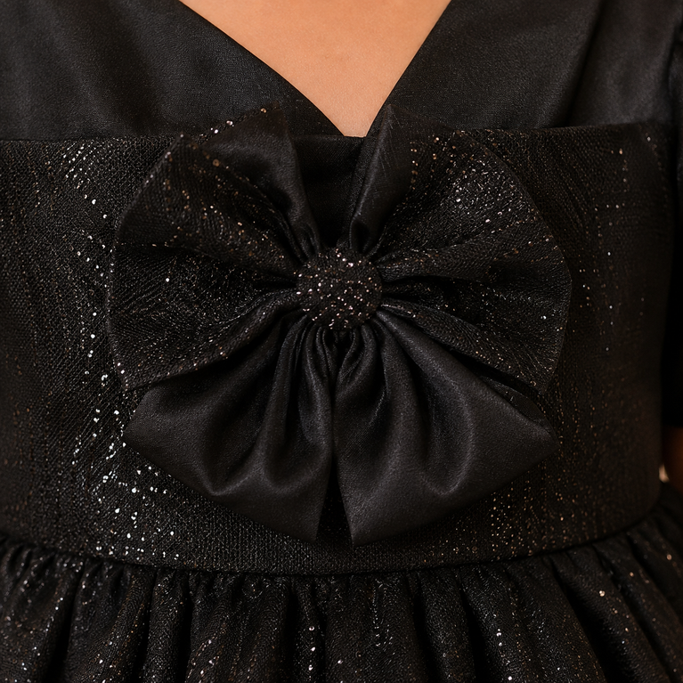 Black Shimmer Bow Party Dress for Girls | Little Plum