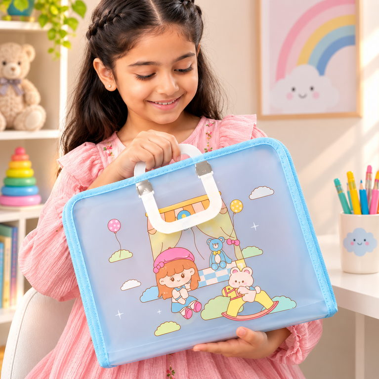 Plastic Document Carry Folder with Handle | A4 Expanding File Bag | Waterproof Portable Art School Organizer