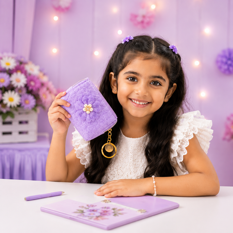 Floral Quilted Coin Purse Girls | Mini Zipper Wallet with Pearl Flower Charm, Keychain Ring | Cute Cash, Coin & Earbuds Pouch (Multi-Color)