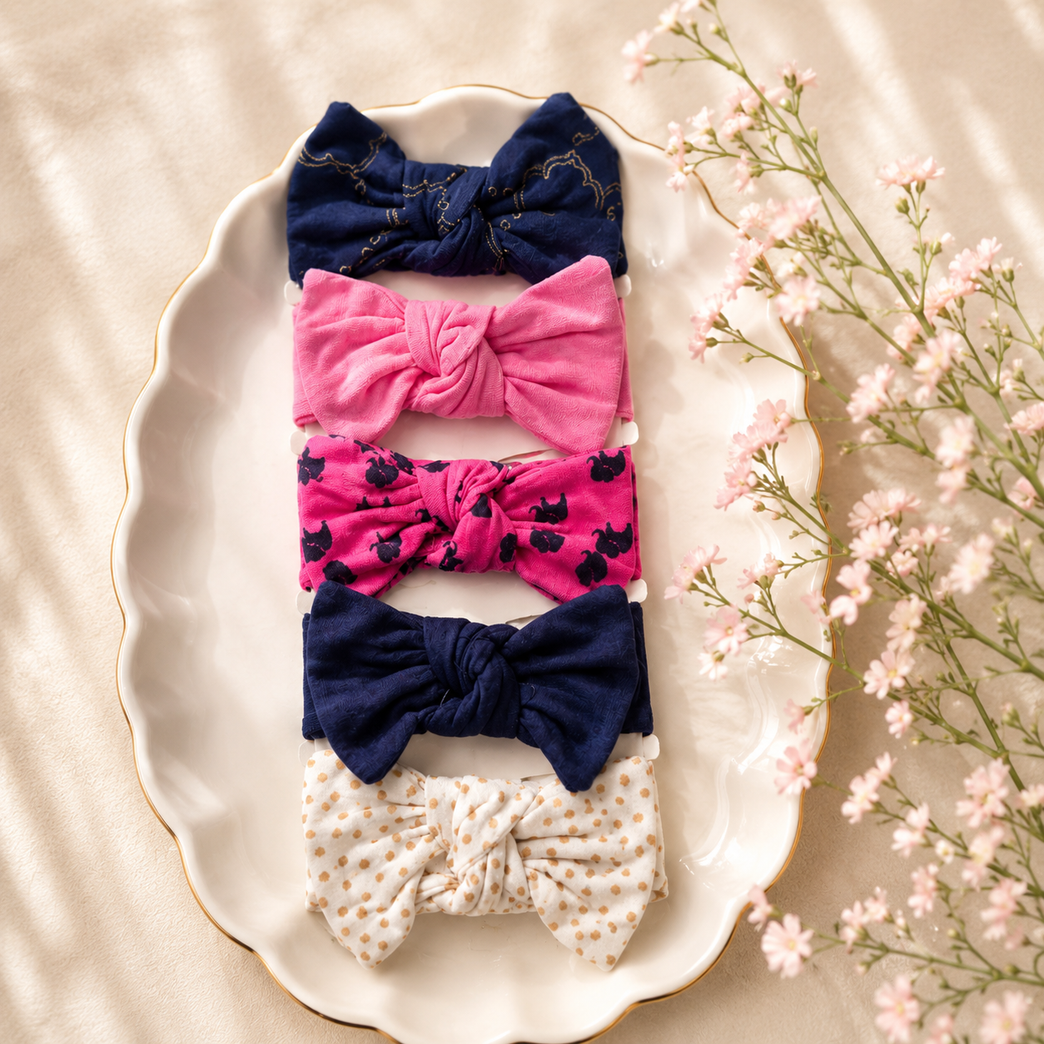 Baby Girl Bow Knot Headbands Set (Pack of 5) – Soft Stretchy Cotton Headwraps for Newborns & Infants