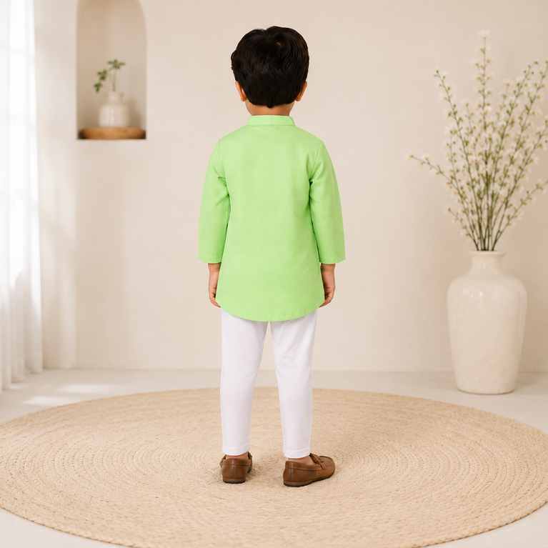 Ninos Boys Cotton Full Sleeves Festive Multidesign Party Kurta Pyjama Set- L Green