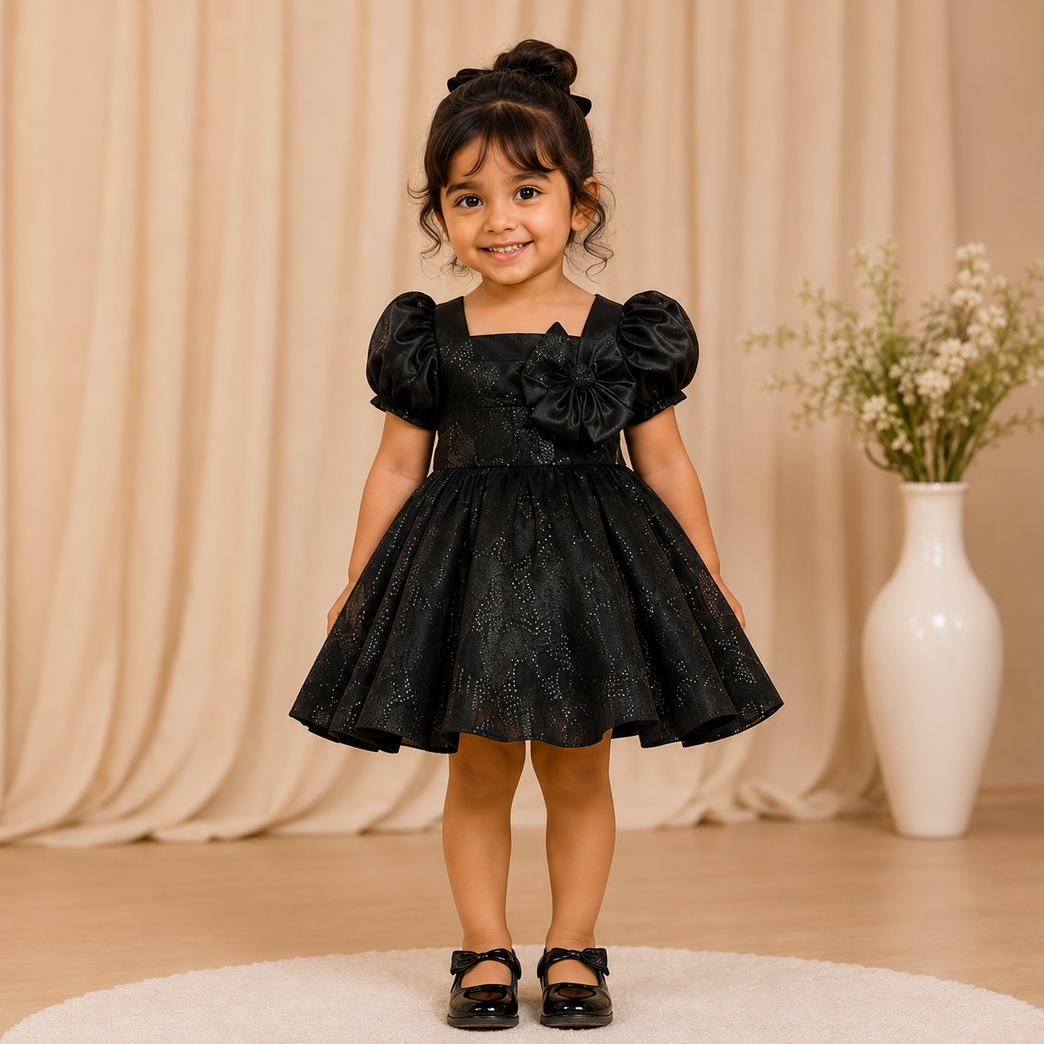 Black Shimmer Bow Party Dress for Girls | Little Plum
