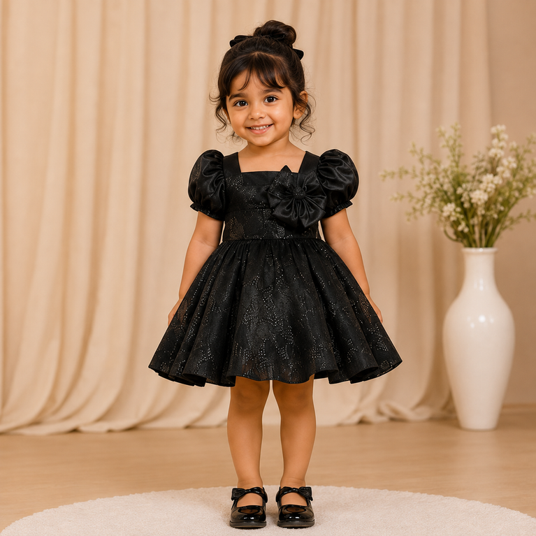 Black Shimmer Bow Party Dress for Girls | Little Plum