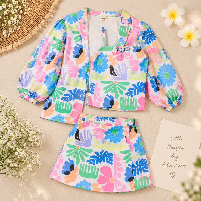 Floral Printed Skirt Set with Jacket
