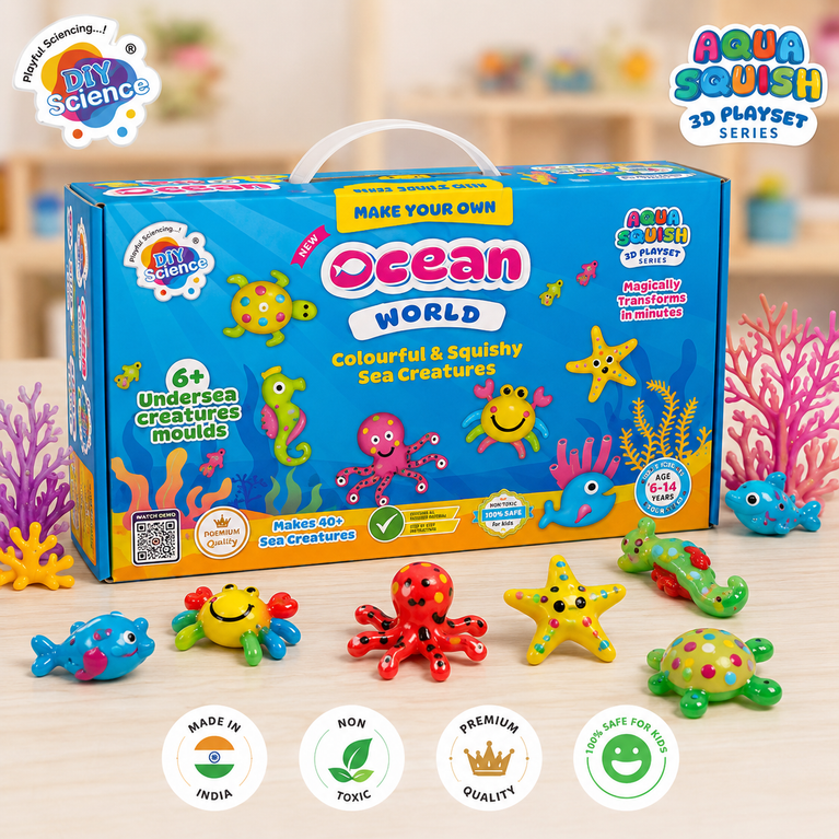 DIY Ocean World Aqua Squish Science Kit – Make Your Own Colourful & Squishy Sea Creatures STEM Activity Set for Kids