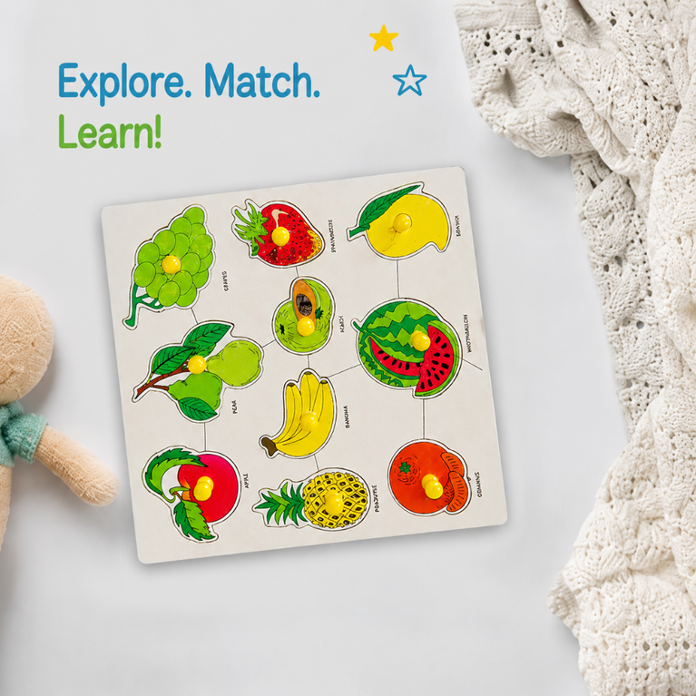 Wooden Fruits Puzzle Board for Kids | Montessori Fruit Recognition & Early Learning Educational Toy